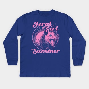 Feral Girl Summer Opossum - Funny Opossum Lover Summer Kids Long Sleeve T-Shirt